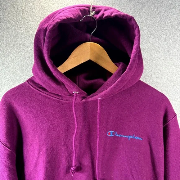 Vintage Champion Reverse Weave Hoodie Men's Large Purple Long Sleeve Pullover - Picture 2 of 10